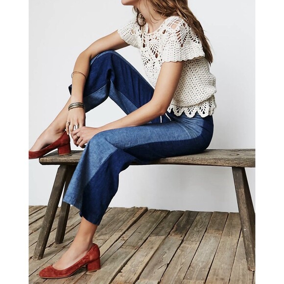 Free People Vintage 60s Crochet Cinched Waist Top Ivory RARE! - Picture 5 of 9